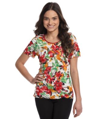 Notations® Petites' Printed Eyelash Ruffled Top