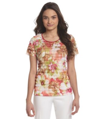 Notations® Petites' Printed Eyelash Ruffled Tops