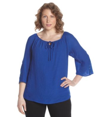 AGB® Plus Size Gauze Peasant Top