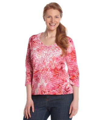 Ruby Rd.® Plus Size Cheetah Script V-neck Tee