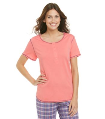 KN Karen Neuburger Knit Short Sleeve Henley Top - Coral