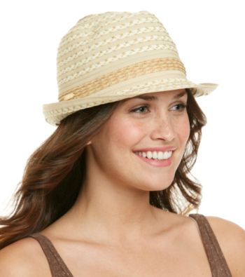 Calvin Klein Striped Ribbon Marled Straw Fedora