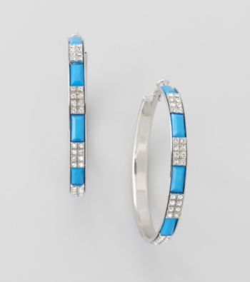 Relativity® Blue And Silvertone Faceted Station Large Hoop Earrings