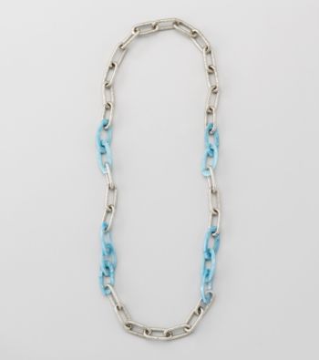 Relativity® Aqua And Silvertone Textured Link and Shell Necklace