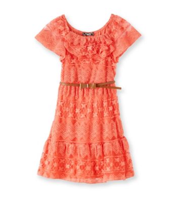 My Michelle Girls' 7-16 Coral Lace Dress with Belt