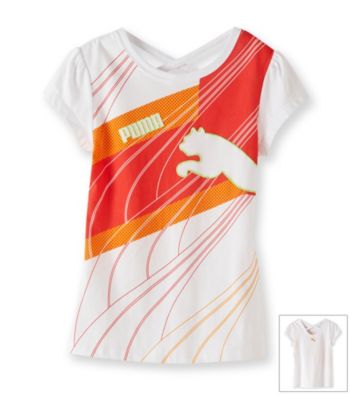 PUMA® Girls' 7-16 White Striped Criss-Cross Back Tee