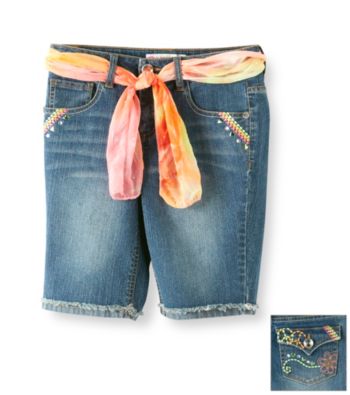 Squeeze® Girls' 7-16 Dark Wash Denim Multi Icon Bermudas
