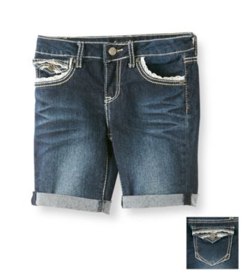 Imperial Star® Girls' 7-16 Dark Wash Denim Eyelet Trim Bermudas