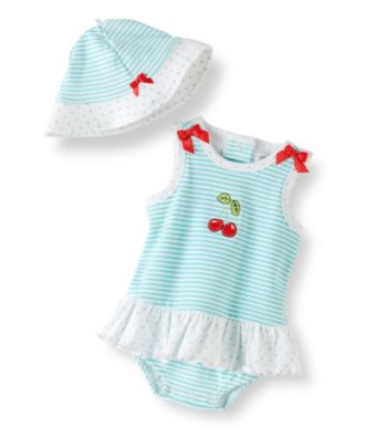Little Me® Baby Girls' Blue Striped Cherry Popover and Hat