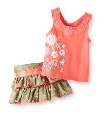 Nannette® Baby Girls' Coral/Green 2-pc. Tank and Skirt Set