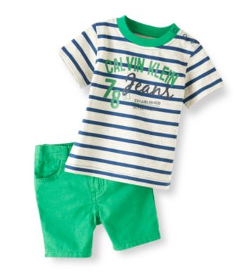 Calvin Klein Baby Boys' Green 2-pc. Striped Shorts Set