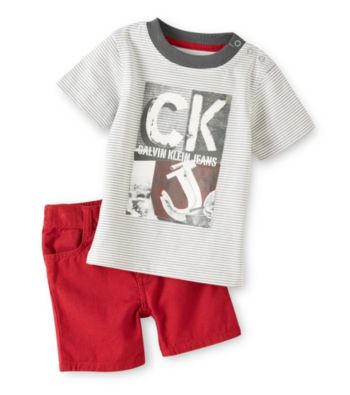 Calvin Klein Baby Boys' Grey/Red 2-pc. Striped Shorts Set