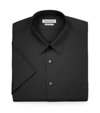 Van Heusen® Men's Black Short Sleeve Solid Poplin Dress Shirt