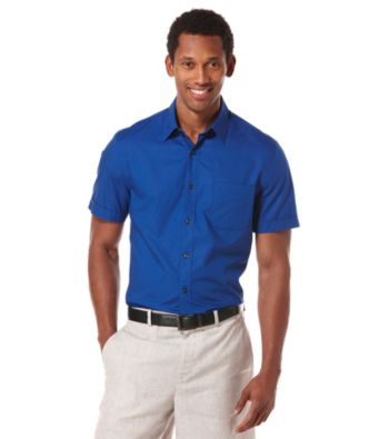 Perry Ellis® Men's Coastal Blue Short Sleeve Dobby Woven
