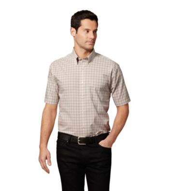 Van Heusen® Men's Khaki Plaza Taupe Mini Checkered Short Sleeve Button Down