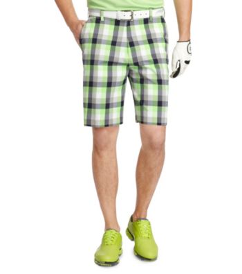 Izod Men's Bright White Flat Front Plaid Shorts Men's