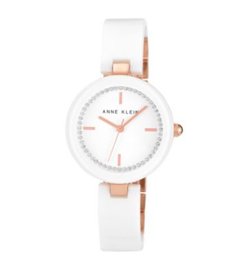 Anne Klein®Women's Ceramic Bangle Rose/White Watch