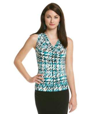 Calvin Klein Sleeveless Drapeneck Printed Top