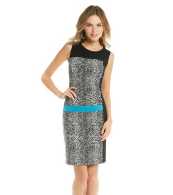 Chaus Sleeveless Crewneck Colorblock Animal Print Dress