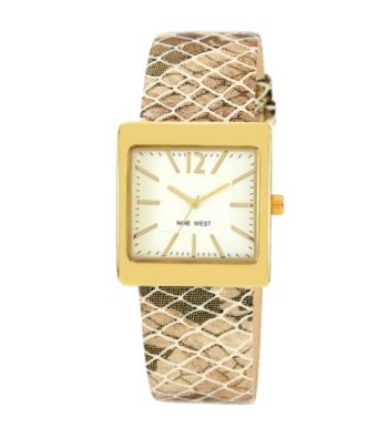 Nine West®Women's Snakeskin Strap Gold Watch