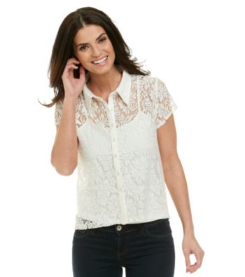 Skye's The Limit® Solid Lace Woven Shirt with Tank