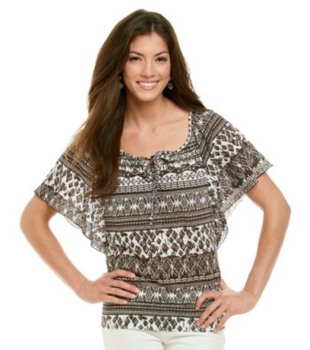 AGB® Printed Crinkle Knit Top