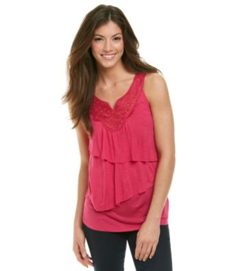 AGB® Solid Knit Slub Crochet Neckline Top