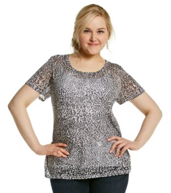Relativity® Plus Size Ruched Center Burnout Tee