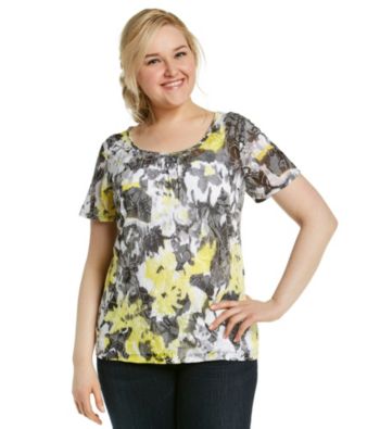 Relativity® Plus Size Ruched Center Burnout Tee