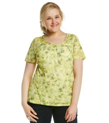 Relativity® Plus Size Ruched Center Burnout Tee
