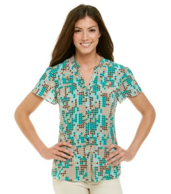 Notations® Mandarin Front Button Dot Print Peplum Top
