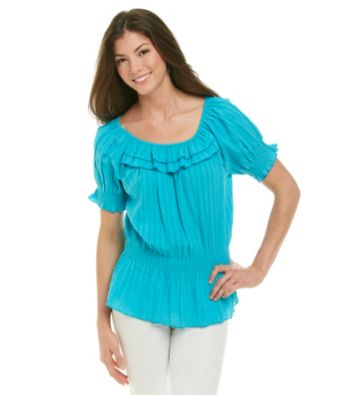 Notations® Scoop Neckline Double Ruffle Solid Peplum Top