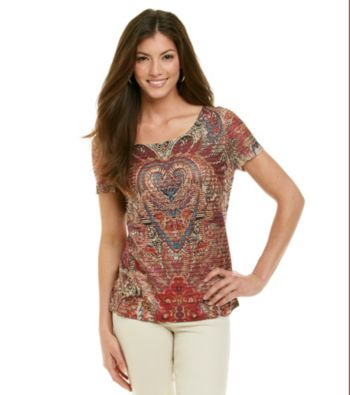 Notations® Printed Embellished Cancan Top