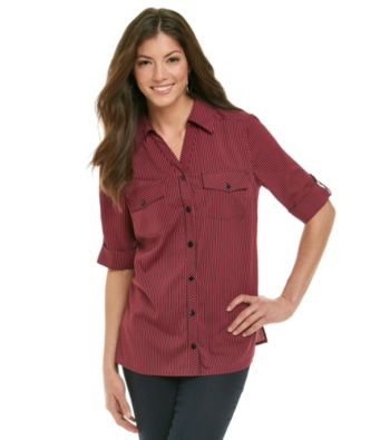 Notations® Point Collar Rolled Sleeve Striped Shirt
