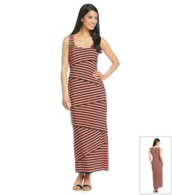 R&M Richards® Asymmetric Stripe Maxi Dress