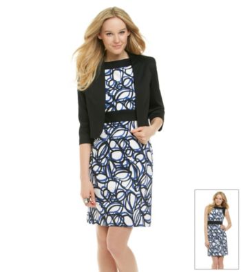 Tahari Stretch Sateen Jacket and Printed Dress