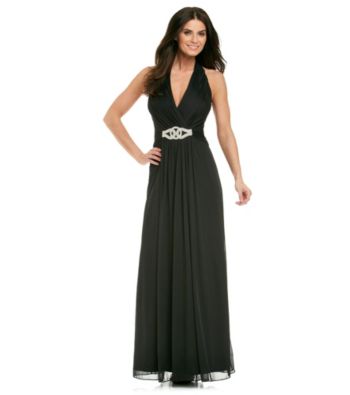Cachet® Long Halter Gown with Rhinestones
