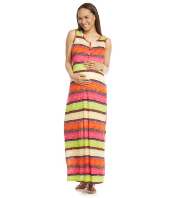 Three Seasons Maternity Striped Henley Tank Maxi Dress Women's