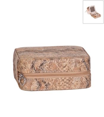 Mele & Co. Lucette Travel Jewelry Case in Tan Snakeskin Faux Leather