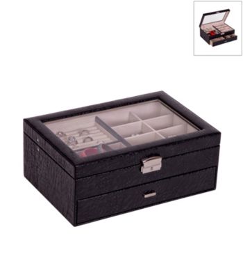 Mele & Co. Colette Glass Top Locking Jewelry Box in Black Croco Faux Leather