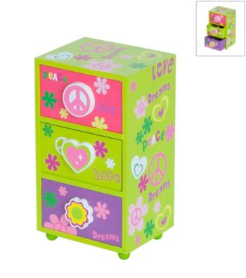 Mele & Co. Daisy Girl's Peace & Love Jewelry Box in Green
