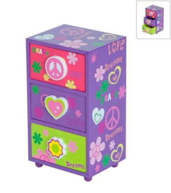 Mele & Co. Daisy Girl's Peace & Love Jewelry Box in Purple