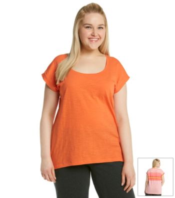 Calvin Klein Performance Plus Size Solid Front Back Stripe Scoopneck Tee