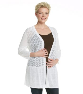 Fever™ Plus Size Open-Front Lace Cardigan