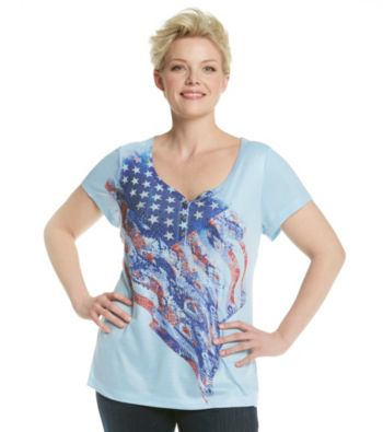 Oneworld® Plus Size Henley Flag Tee
