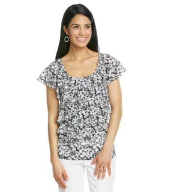 AGB® Petites' Printed Ruffle Tee