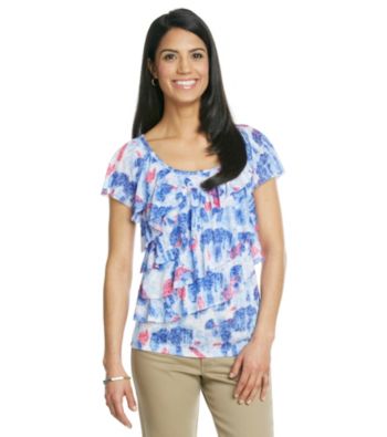 AGB® Petites' Printed Ruffle Tee