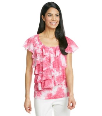 AGB® Petites' Printed Ruffle Tee