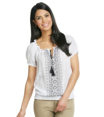 AGB® Petites' Embroidered Gauze Shirt