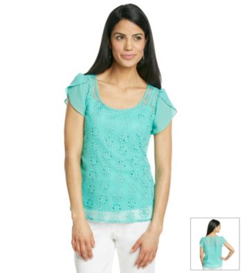 AGB® Petites' Two-Piece Layered Eyelet Top